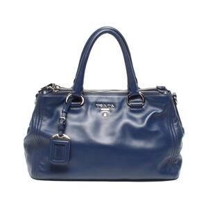 Prada Soft Calfskin Double Zip Satchel Crossbody navy blue